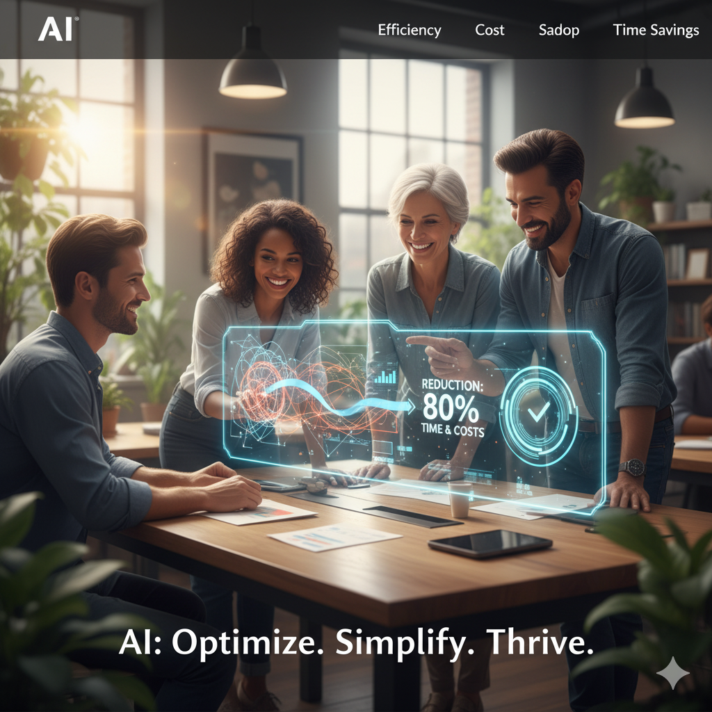 a group of people working with AI to save Time and Money